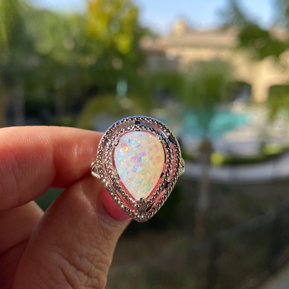New Sterling Silver Fire Opal Oval Cut Ring - Picture 2 of 3